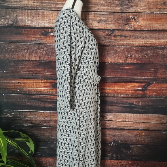 Talbots Dress M Lattice Print Faux Wrap Nylon Stretch Side Zip 3/4 Sleeve - Picture 5 of 11